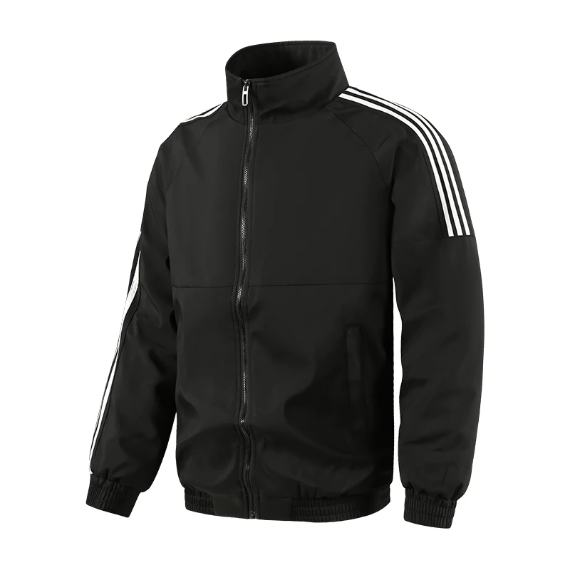 【官方奥特莱斯】三条杠男女款复古风梭织立领夹克加绒防风运动外套