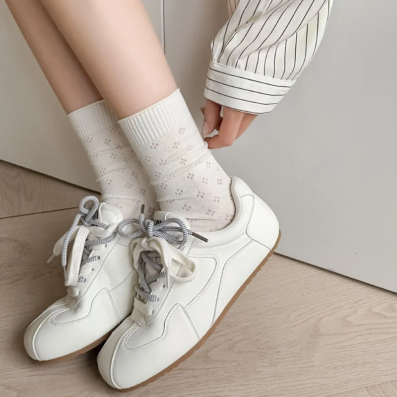 夏季薄款精梳棉无骨中筒袜子女潮流四叶草镂空暗纹甜妹百搭堆堆袜