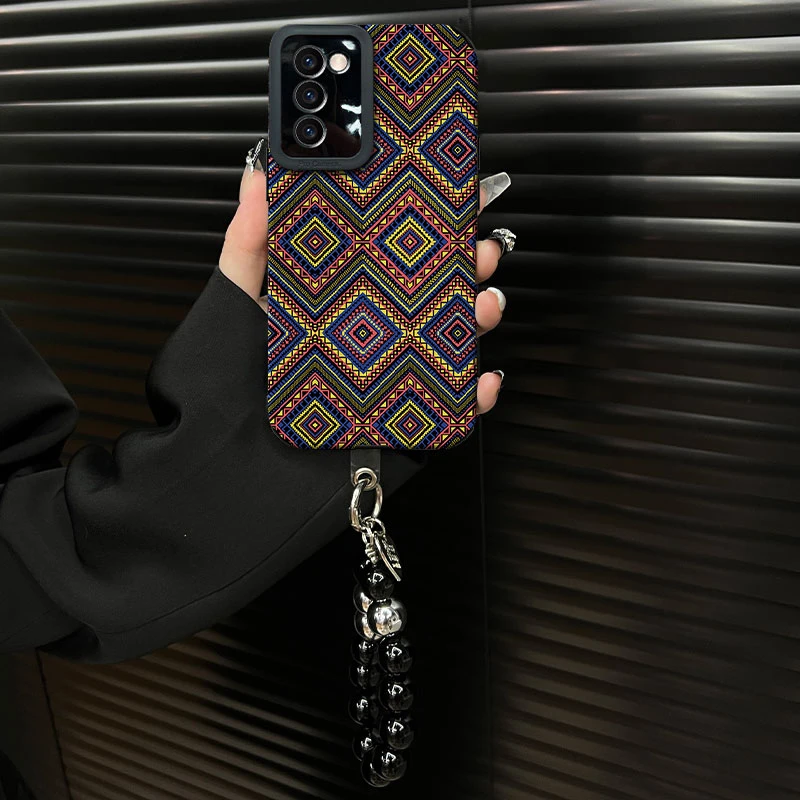 适用于【oppoa55】复古菱格花纹ins风小羊皮创意网红个性手机壳女款