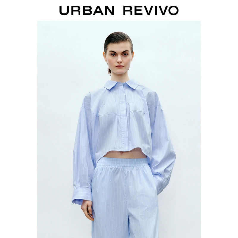 UR2025春季新款女装欧若风潮流超宽松条纹开襟衬衫UWJ250013