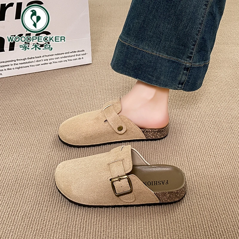 【正品】啄木鸟勃肯鞋女2025夏季新款外穿包头半拖鞋懒人一脚蹬单鞋