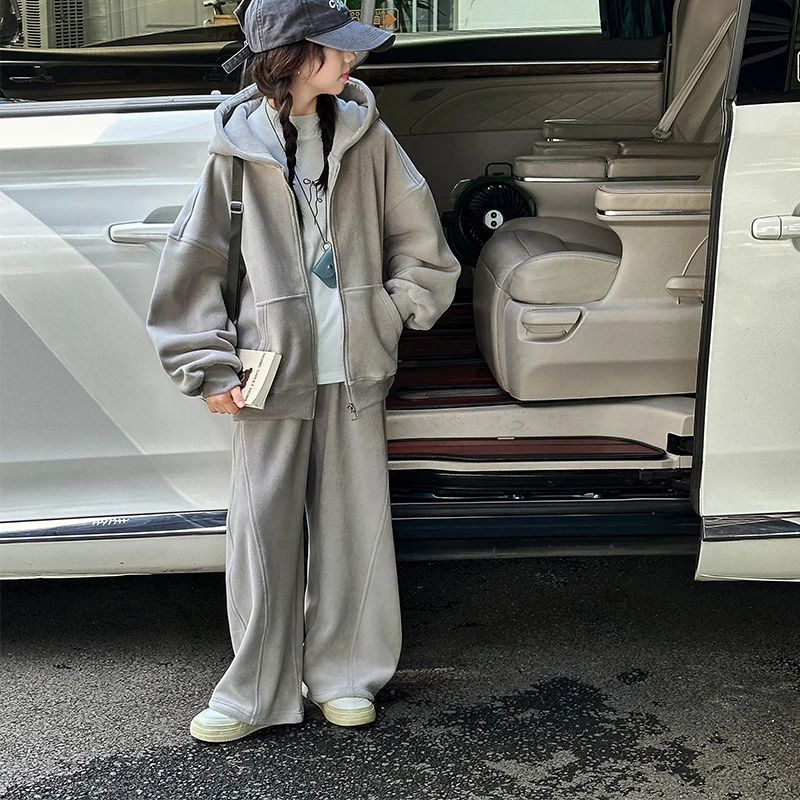 女童奥粒绒套装秋冬季加绒2025新款中大童洋气时髦休闲两件套加厚