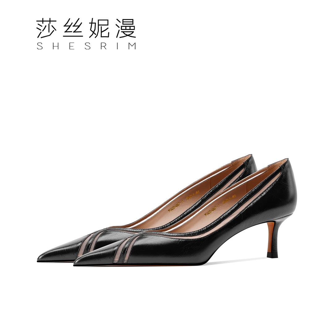 2025春季新款黑色尖头细高跟浅口时尚气质百搭性感轻奢优雅女士鞋