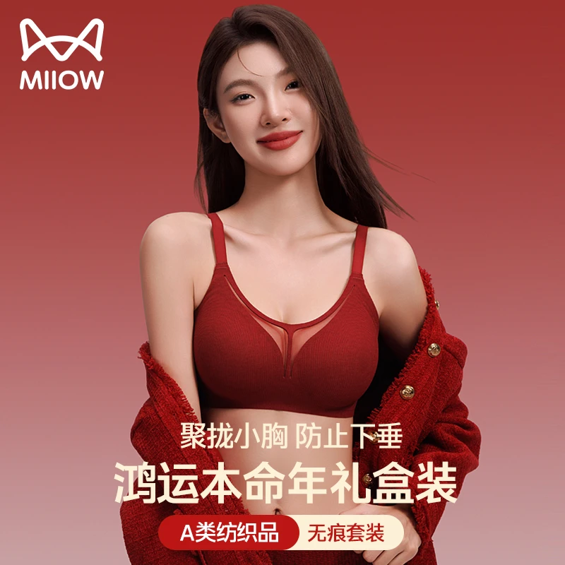 猫人本命年内衣女提拉聚拢小胸显大2025蛇年红色结婚新娘文胸套装