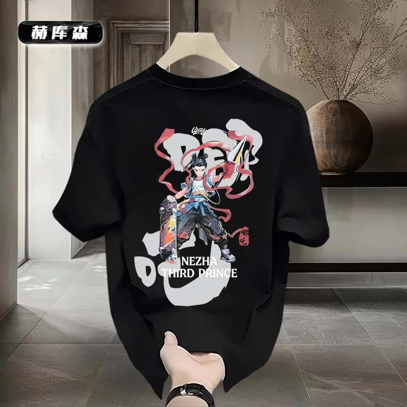 赫库森小众个性新款印花短袖T恤美式街头复古男女款大码圆领上衣