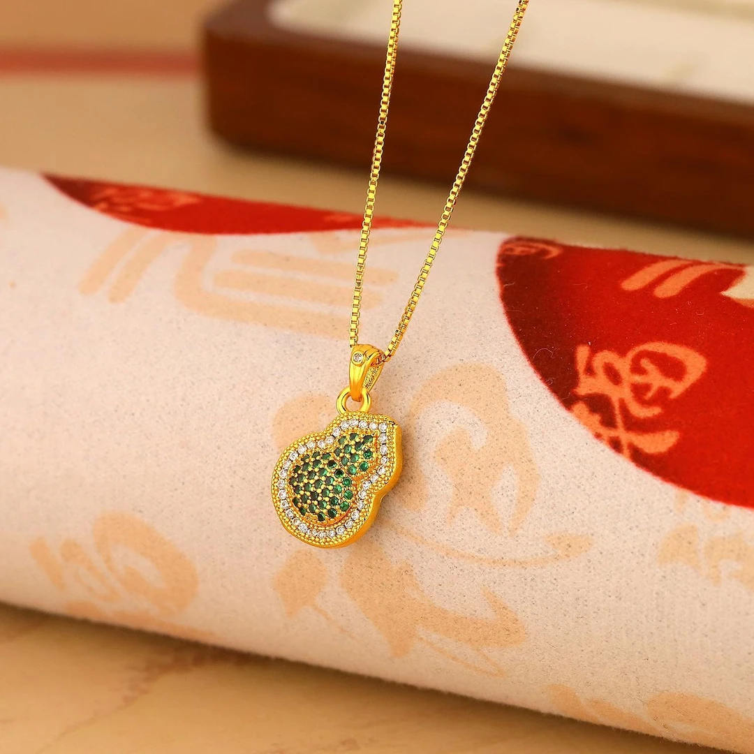 铜合金项链 满钻葫芦吊坠项链女新中式2025新款福禄葫芦锁骨链