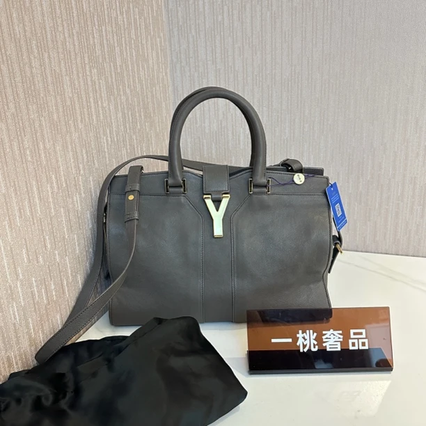 95新 YSL/圣罗兰 一桃/圣罗兰 cabas灰色手提斜挎