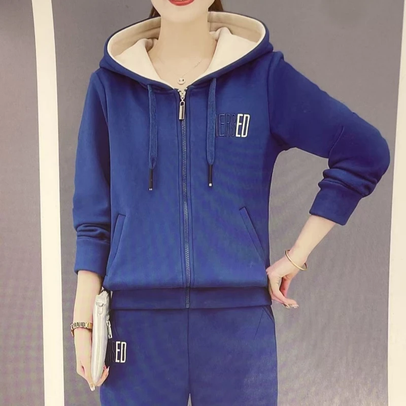 2024秋冬加绒加厚减龄宽松显瘦时尚运动大码休闲卫衣套装526