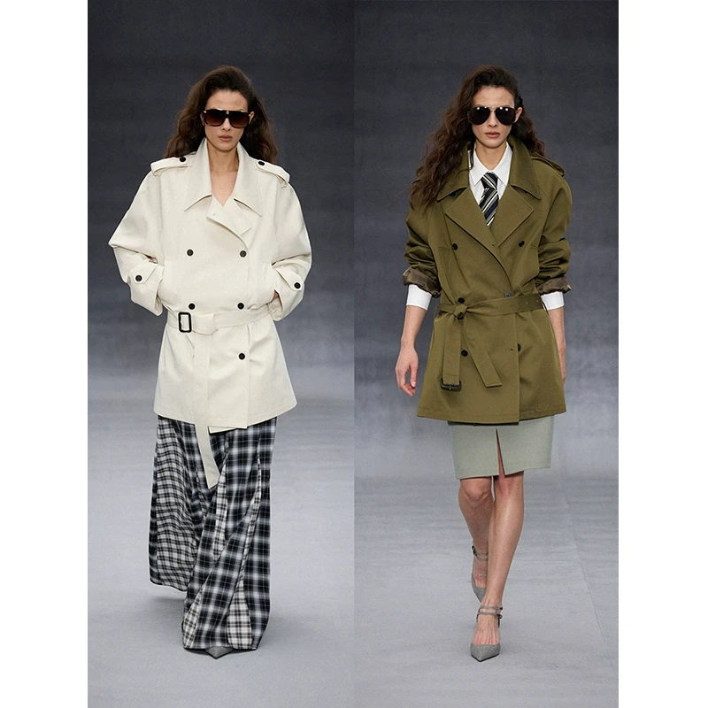 randpickee |random系列-早春双排扣翻领肩章廓形风衣