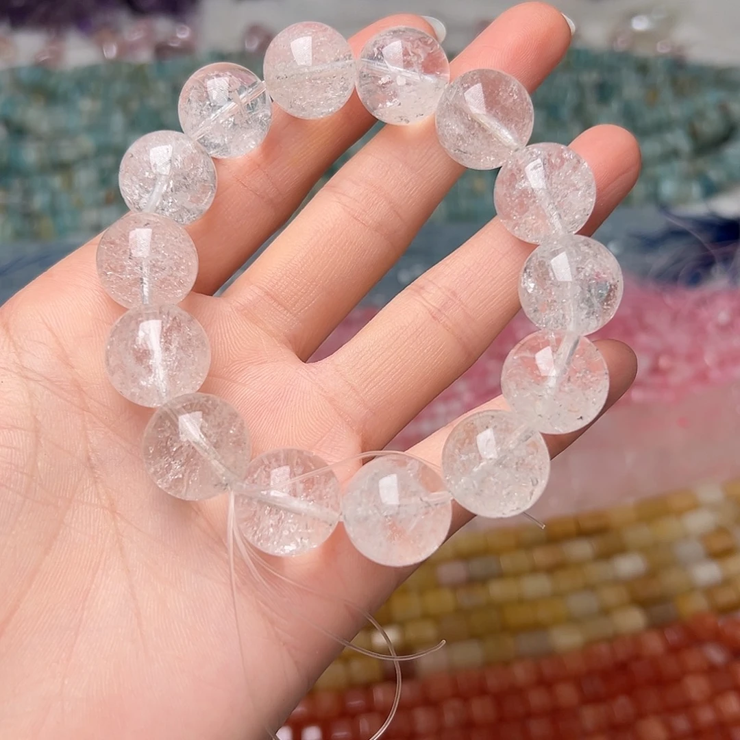 玛瑙/玉髓合金珠宝半成品Y631。16mm天然白水晶手串一条