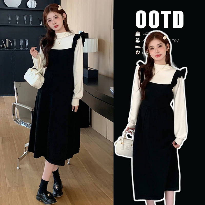 2025秋冬新款韩版假两件飞飞袖孕妇减龄显瘦针织毛衣连衣裙孕妇裙