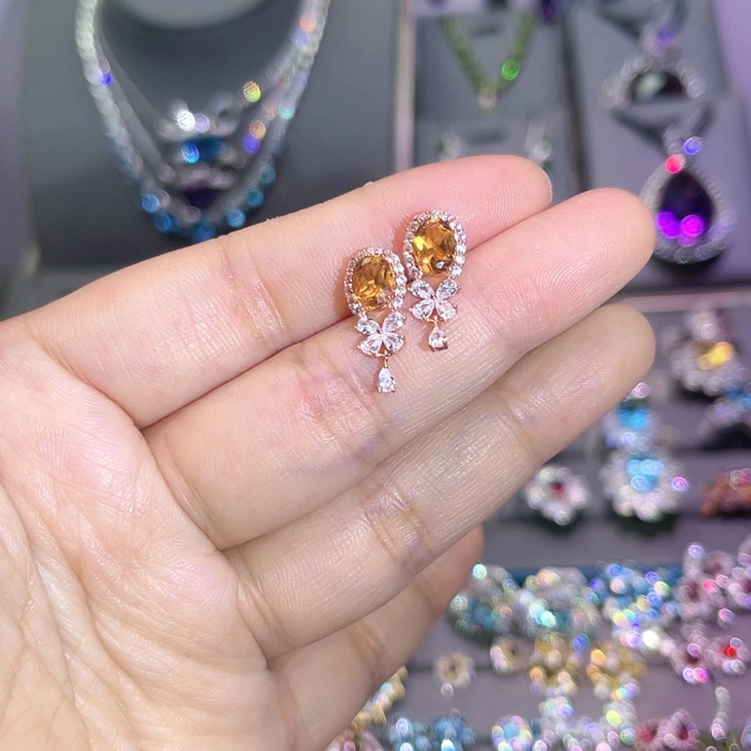 【闪购商品】黄晶耳饰银S925镶嵌耳饰