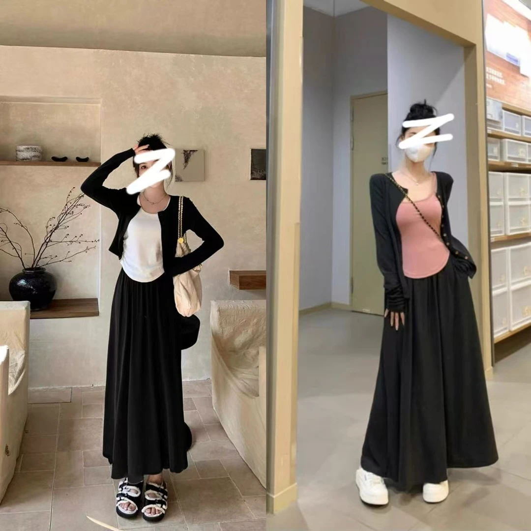 2025休闲显瘦套装打底吊带+开衫外套+长裙3件套28061