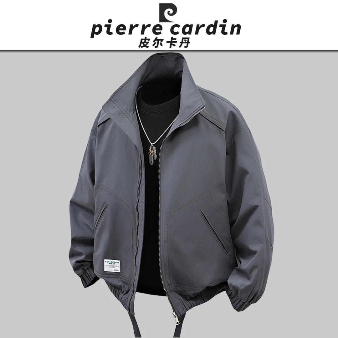 皮尔卡丹【官方】男春秋季美式时尚宽松夹克衫纯色百搭立领防风外套