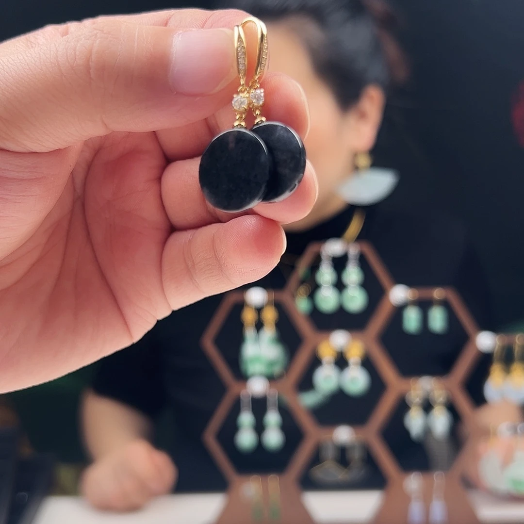 银S925镶嵌翡翠耳饰