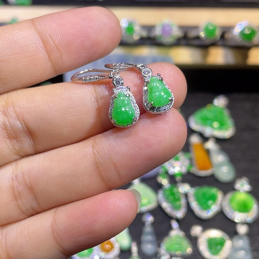 翡翠银S925镶嵌耳环