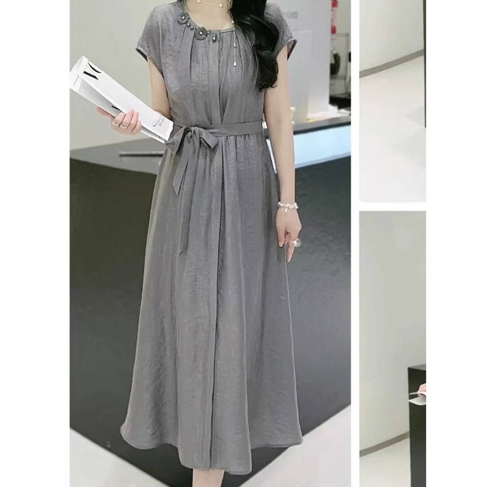 中长裙夏季显瘦A字裙无袖连衣裙中长款时尚L415