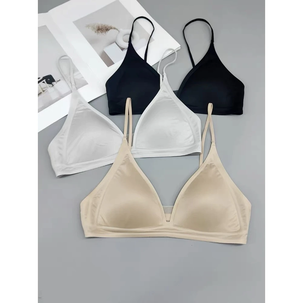 缎面法式深V领美背女超薄垫细肩带无痕三角杯小胸无钢圈文胸