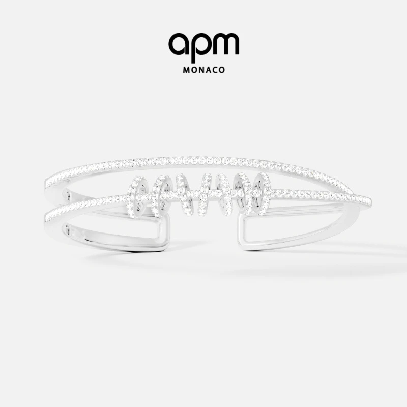 APM Monaco 双环开口镶钻手镯配滑动圆环送女友饰品高级感礼物