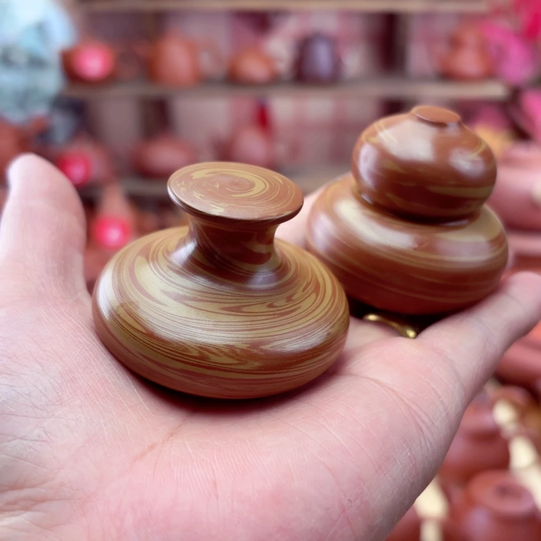 紫砂茶壶搅泥盖置2个一组全手拉