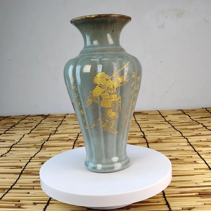 摆件陶汝窑描金包铜口老工艺