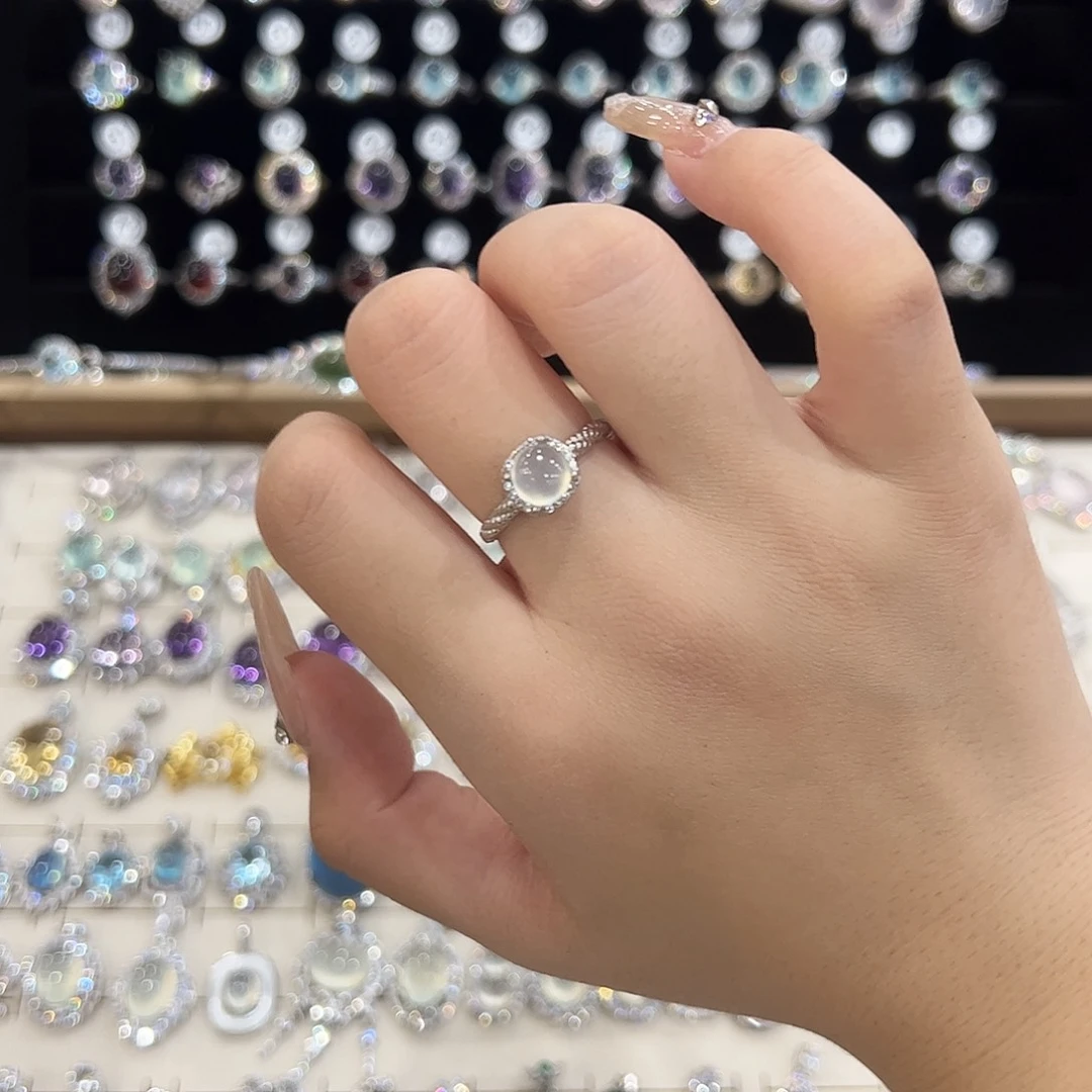 银S925镶嵌岫玉戒指