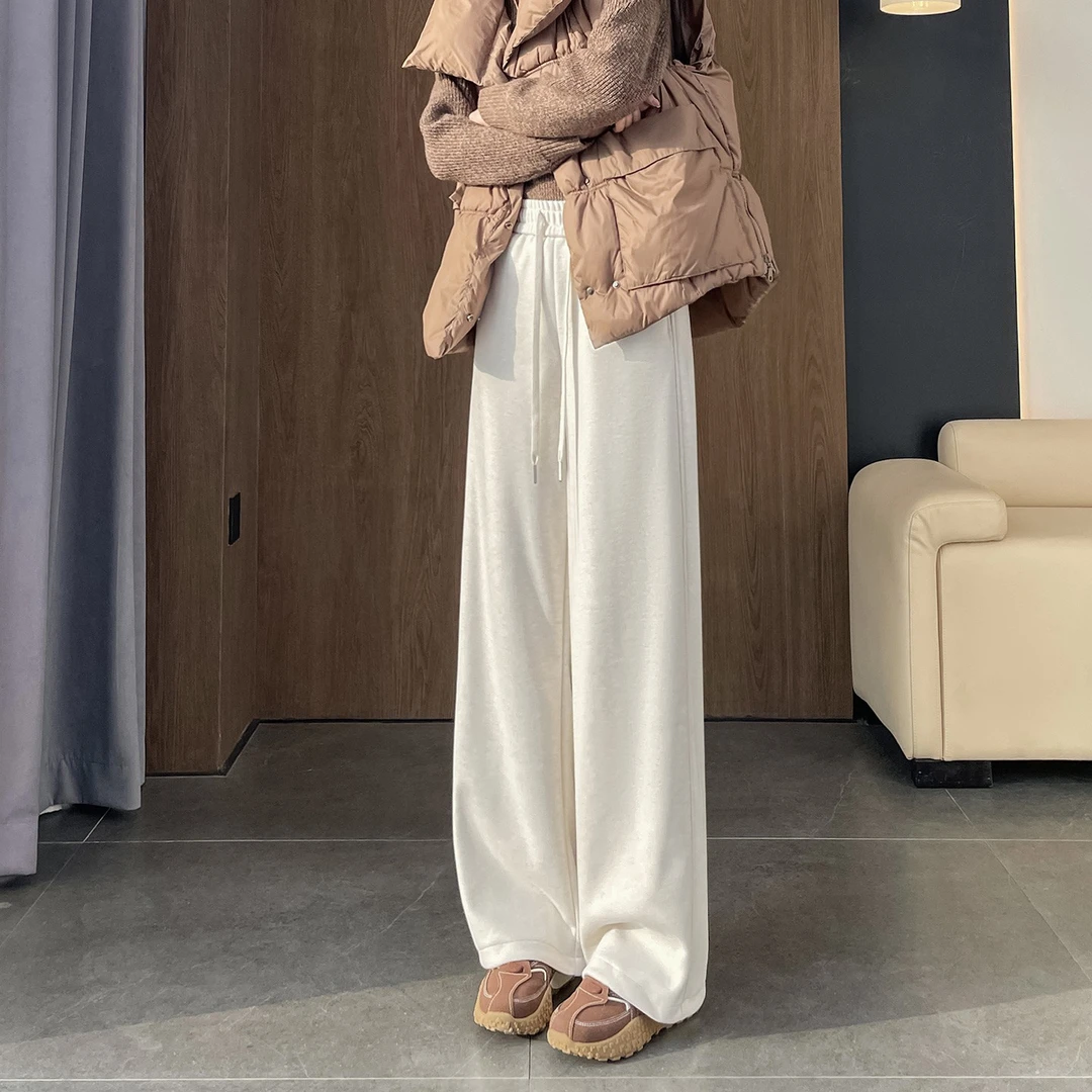 加绒加厚羊绒阔腿裤女秋冬2025新款外穿直筒宽松毛呢冬季羊毛裤子