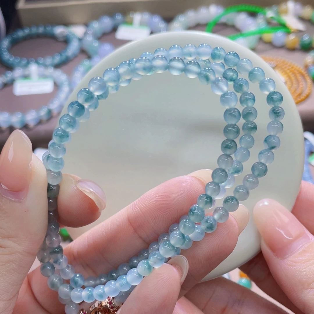 未镶嵌手链翡翠冰胶蓝花卡4.5