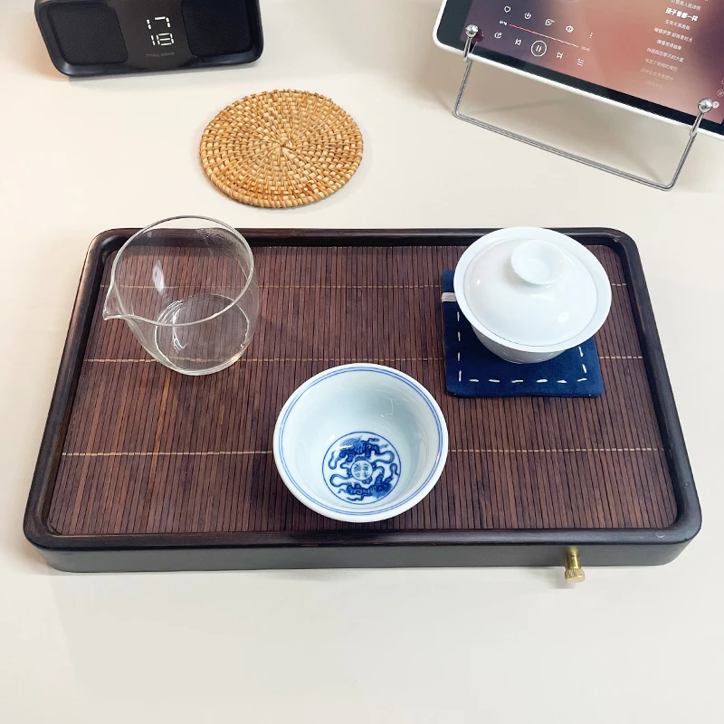 大号竹质蓄水茶盘 | 中式复古中型沥蓄水茶盘 简约竹席 可接排水