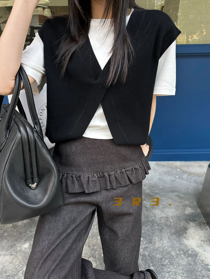 卡麦酱-3R3 毛马甲短袖假两件上衣 1850