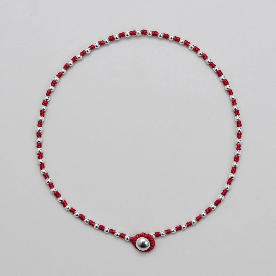 链子925银布 【山巾子·银朱项圈】纯银手编蜡绳项链