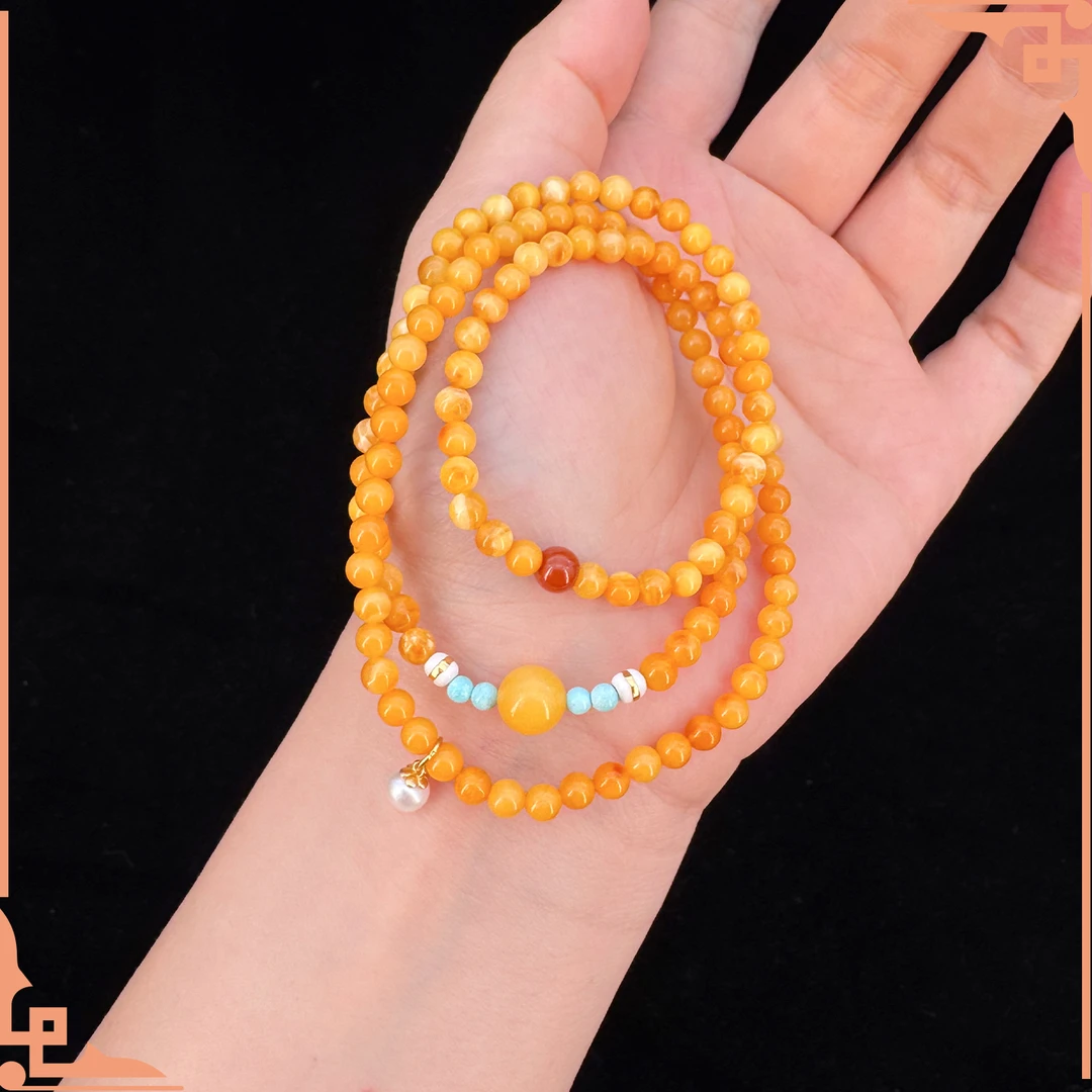 【专属】天然蜜蜡三圈手串圆珠/随型蜜蜡4-5mm-S6-118-多样性发其一