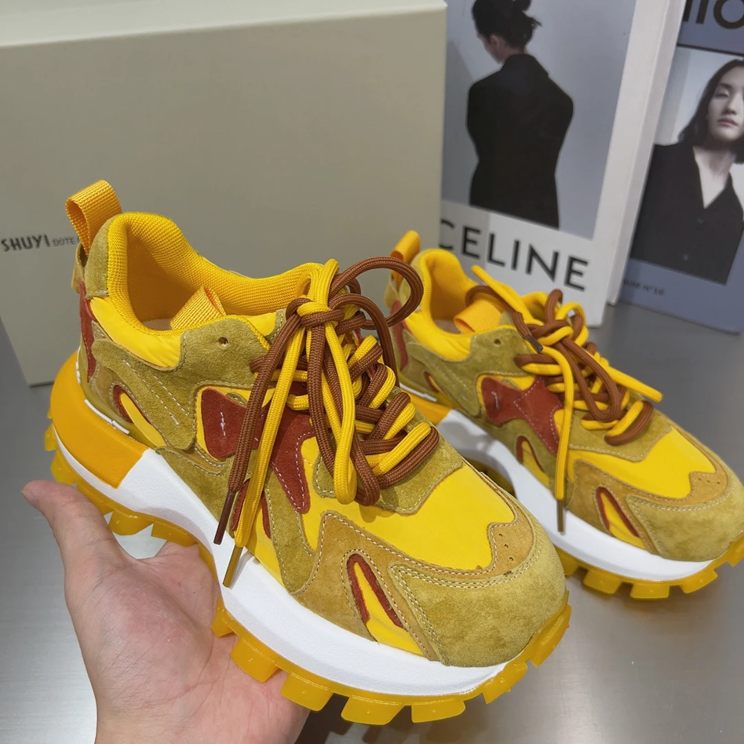 欧洲站25款透气沙丁布皮面撞色小蛮腰厚底运动休闲阿甘鞋