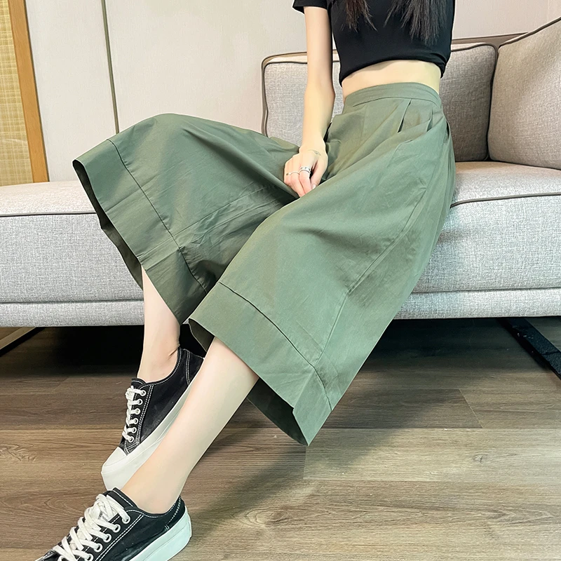 工装阔腿裙裤女2025新款夏季薄款高腰宽松显瘦速干七八分休闲裤子