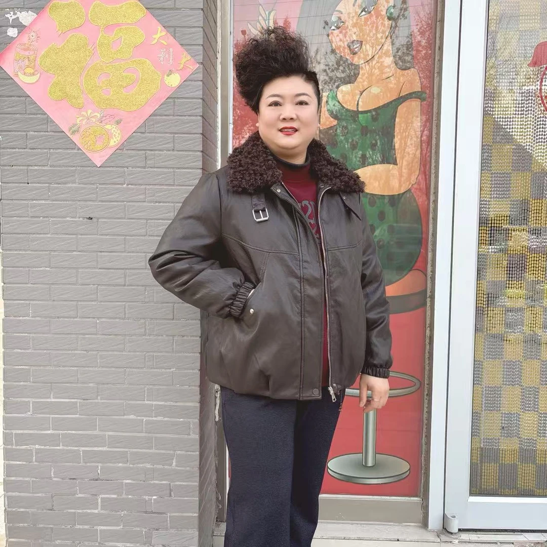 肥大码加大加肥水洗皮羽绒服25113