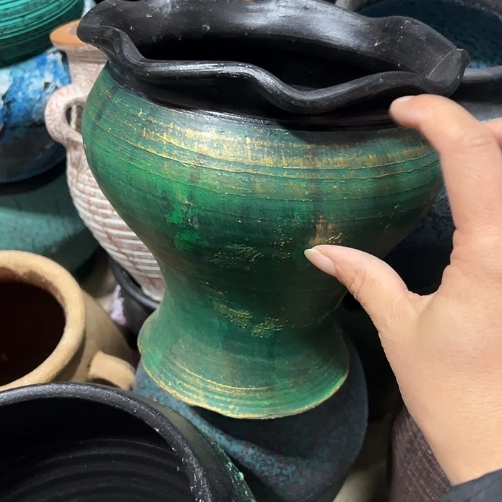 绿金花边火锅高20口17带孔