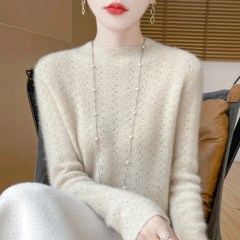 【商场新款】重工凤尾设计纯羊毛衫女半高领宽松气质打底衫女D289