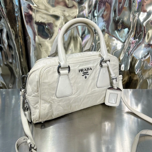 95新 Prada/普拉达 雾霾灰 保龄球 单肩包