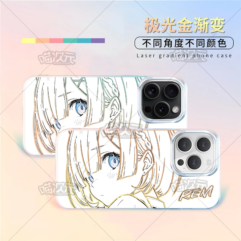 线稿蕾姆适用苹果华为vivo一加oppoiPhone小米二次元极光金手机壳