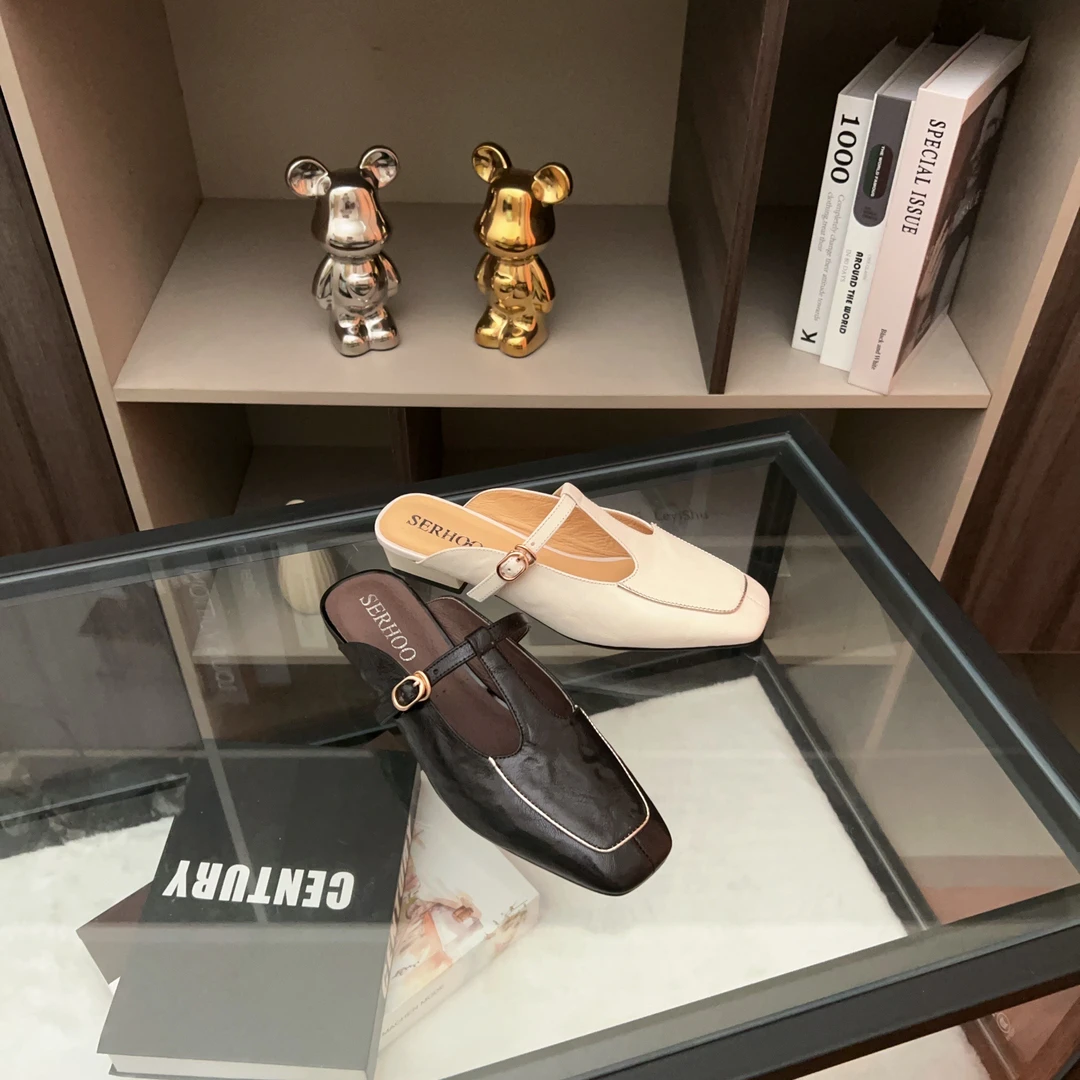 T型带(脚背)百搭包头水染皮包头拖凉拖凉鞋低跟英伦时尚复古W508