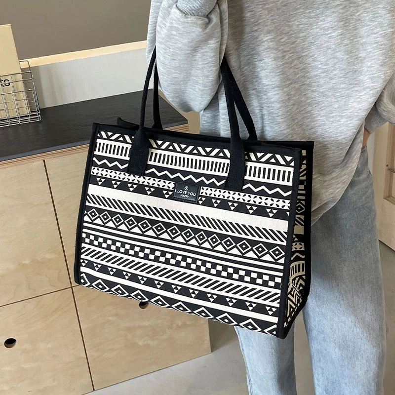 2024时尚大容量包包通勤新款帆布手提购物袋妈咪包外出单肩托特