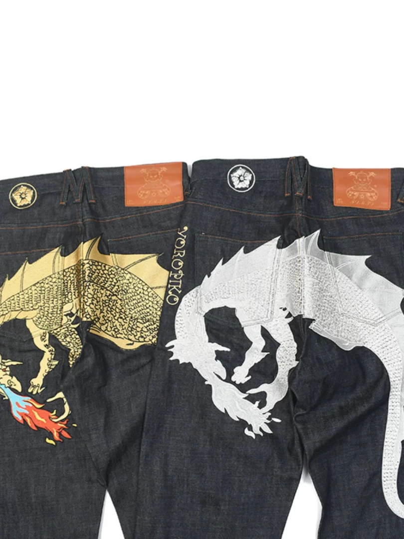 魑魅魍魉 yp龙刺绣赤耳原浆高街炸街嘻哈说唱街头牛仔裤18oz