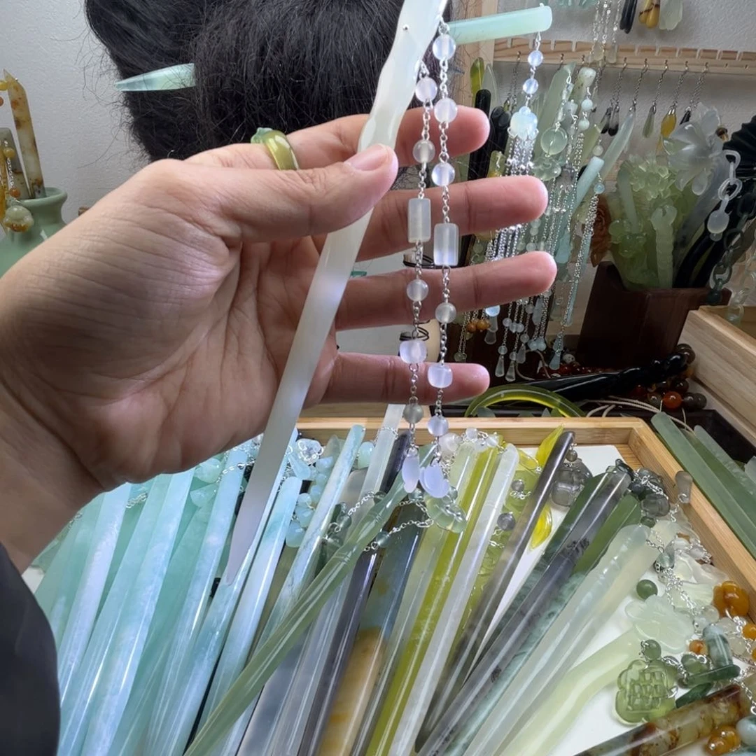 蛇纹石玉发饰未镶嵌i*7