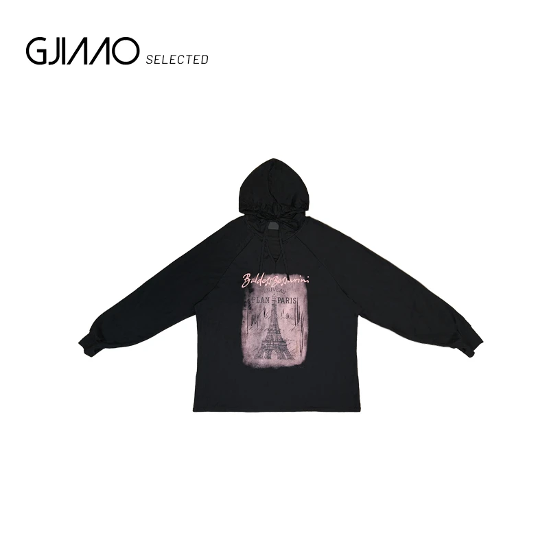 3022 粉色印图铁塔戴帽长袖防晒T恤