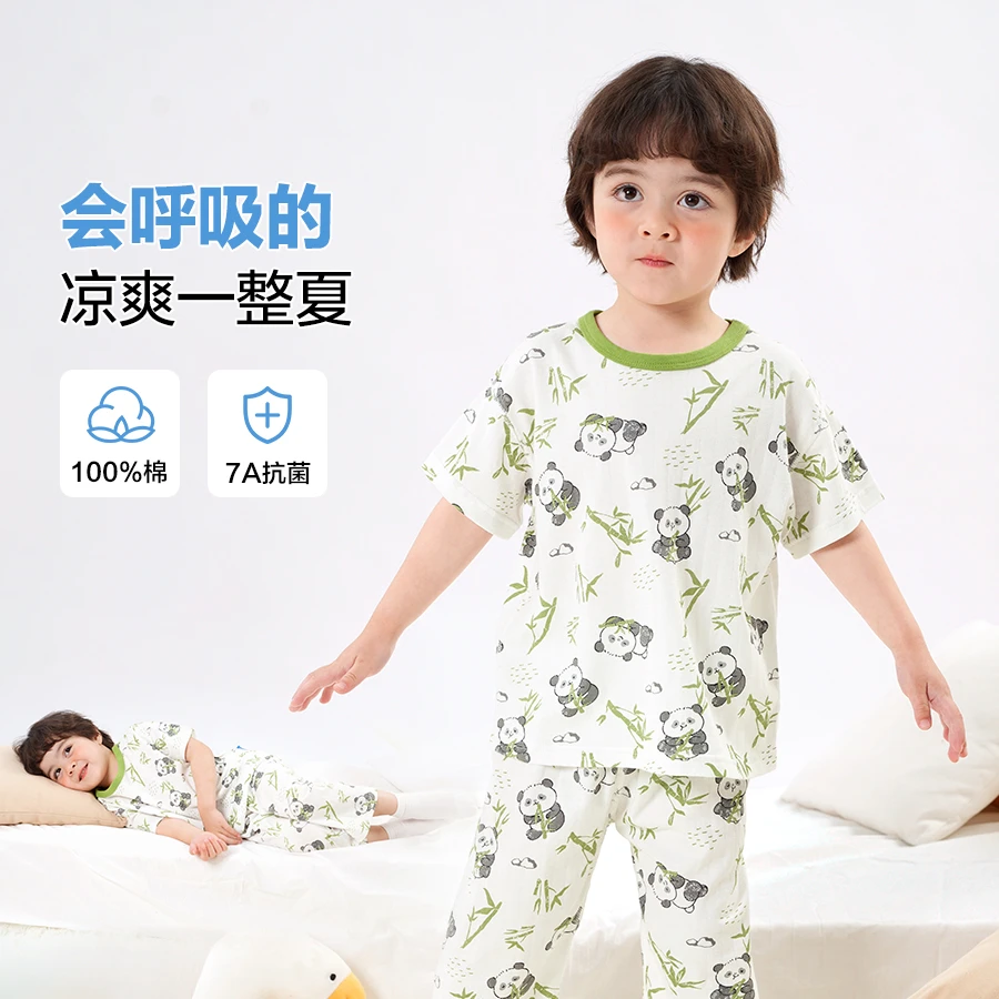 男童印花短袖七分裤家居服套装夏装童装宝宝儿童夏薄款小童U15990