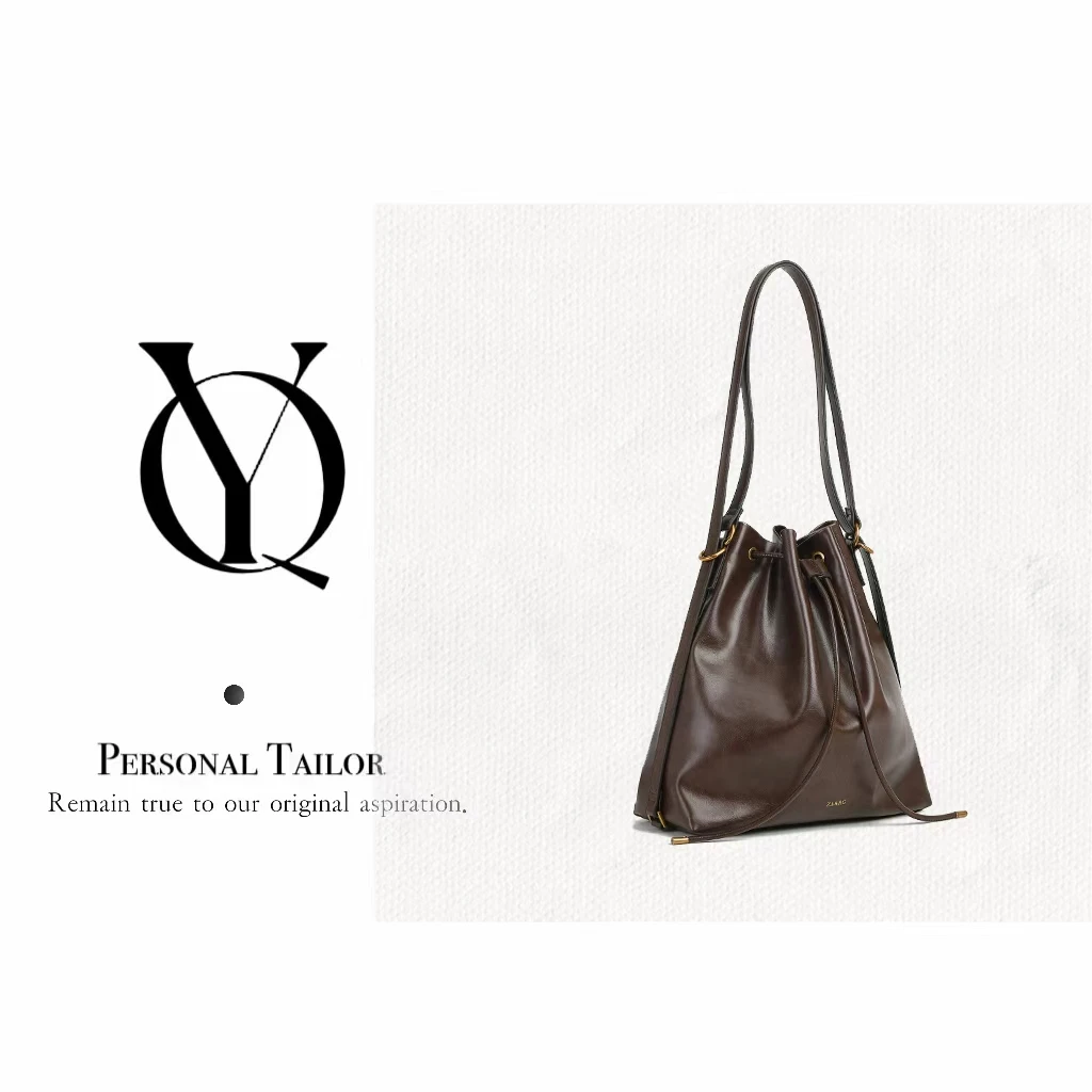 【羽乔甄选】时尚简约秋冬复古巧克力棕色大水桶-90097