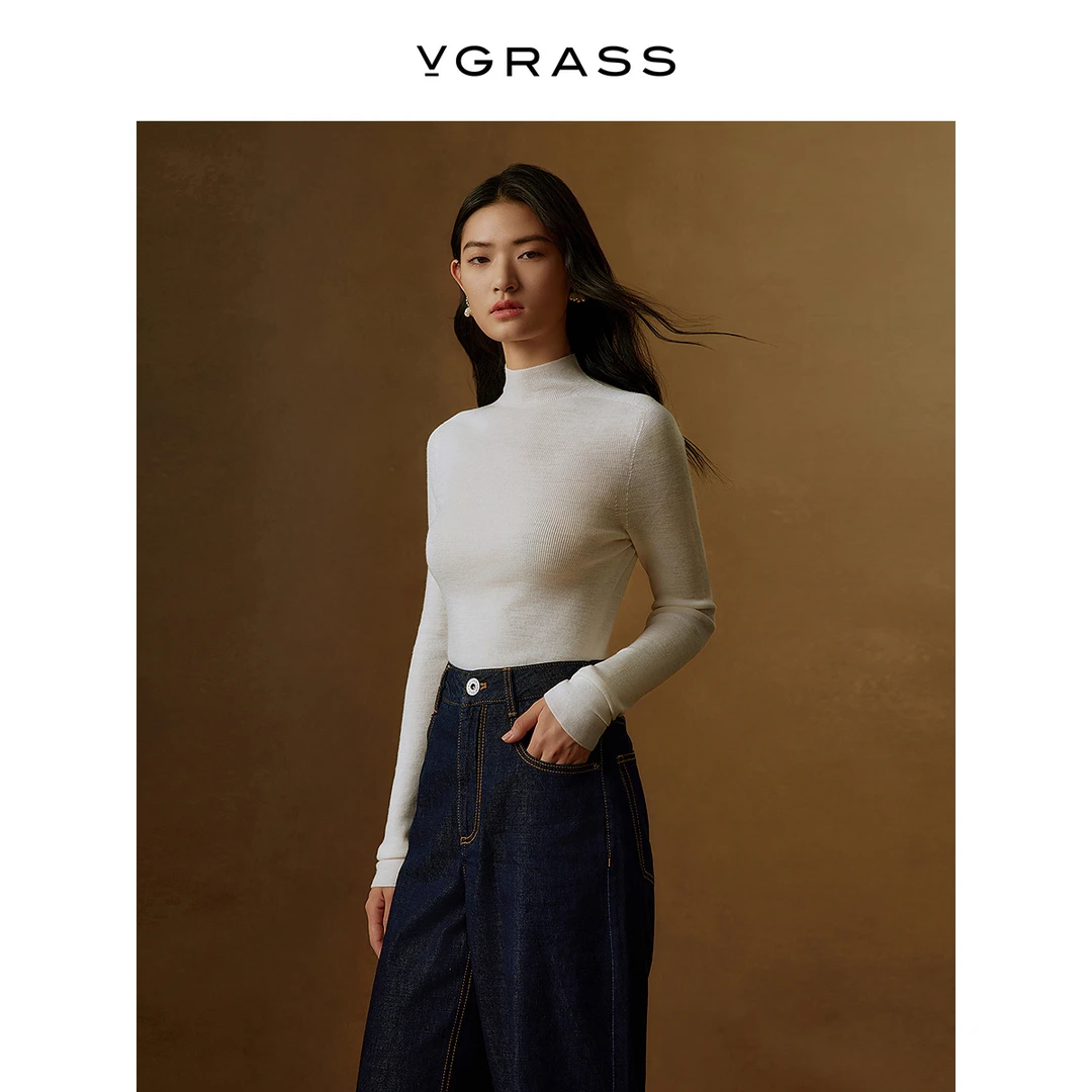 【达人专用】VGRASS冬季新款18针无缝一体针织打底衫DZZ4P4110Z