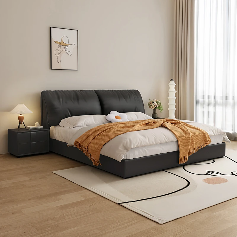 意式大象耳朵真皮床主卧大床轻奢软包双人床主卧婚床储物榻榻米