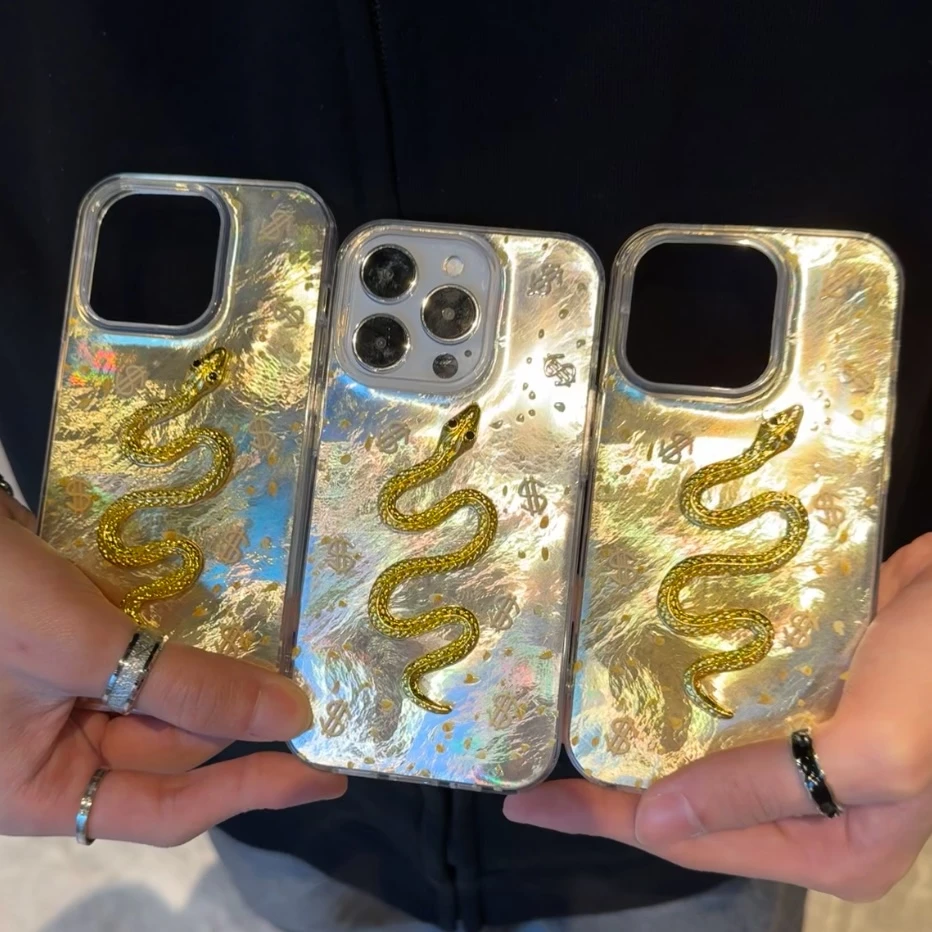 奥菲顿发财金蛇贴件适用iPhone16冰川15手机壳华为vivo小米oppo套