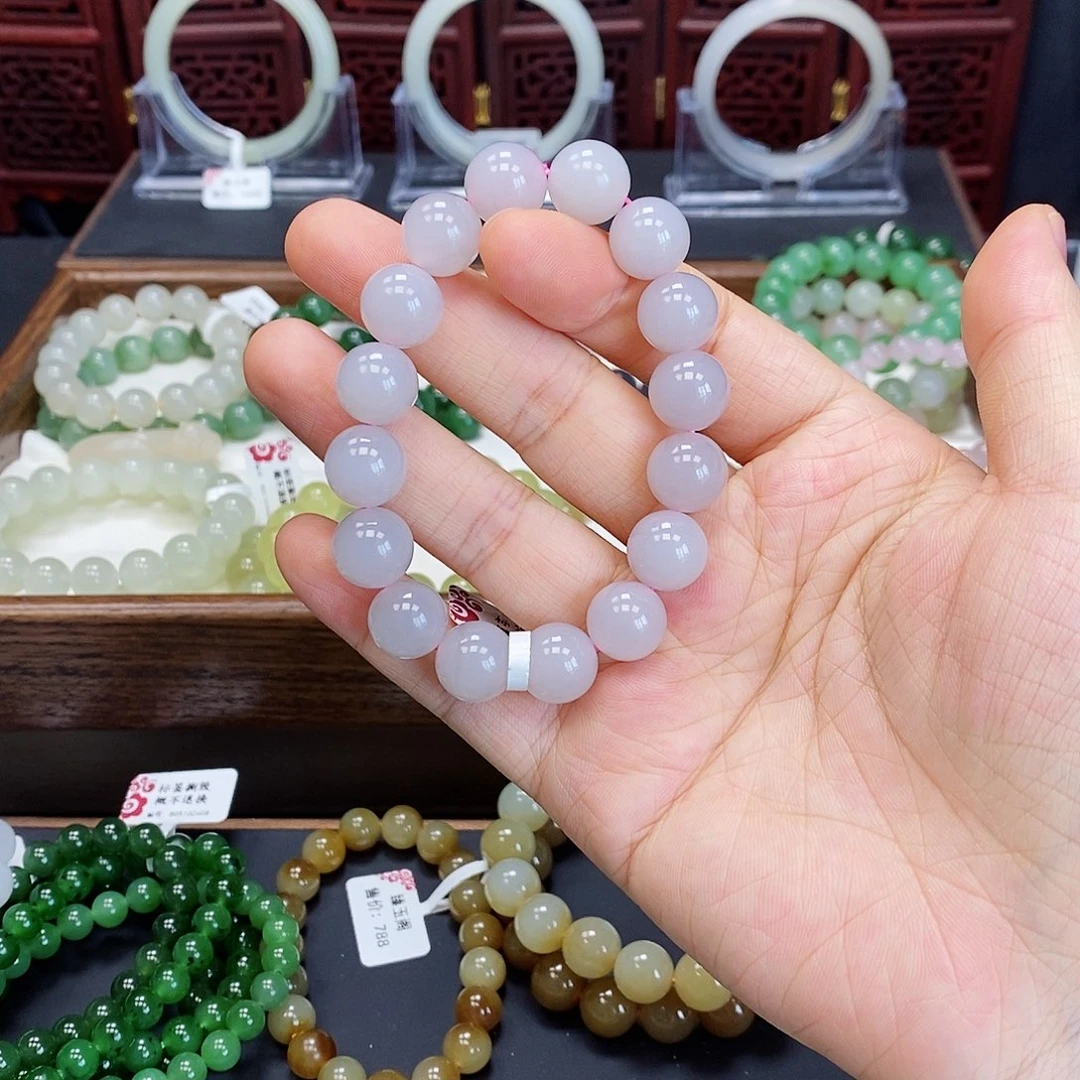 和田玉手串未镶嵌藕粉12